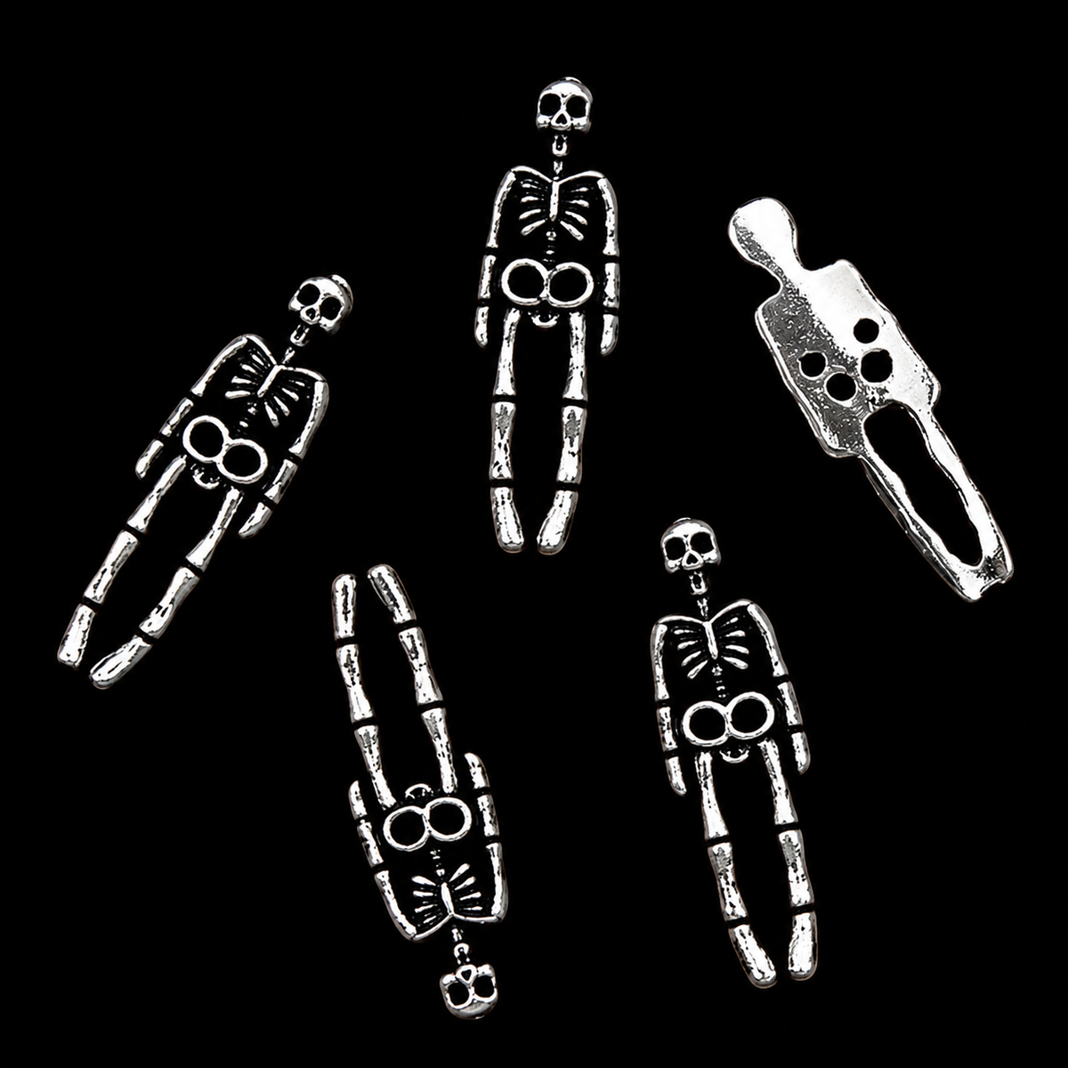 Silver Skeleton Nail Charms 5pcs