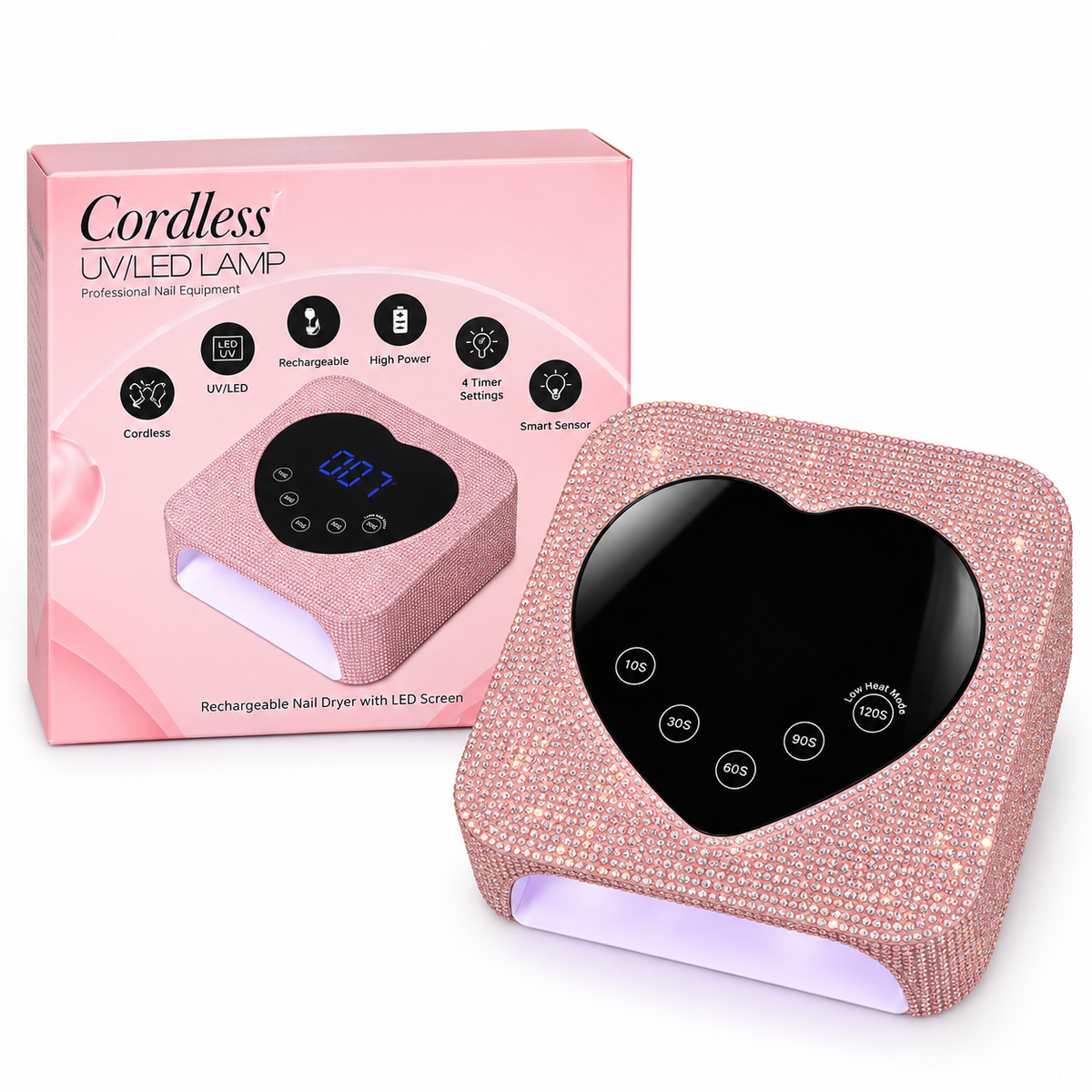 Light Pink Bling Heart UV/LED Cordless Lamp