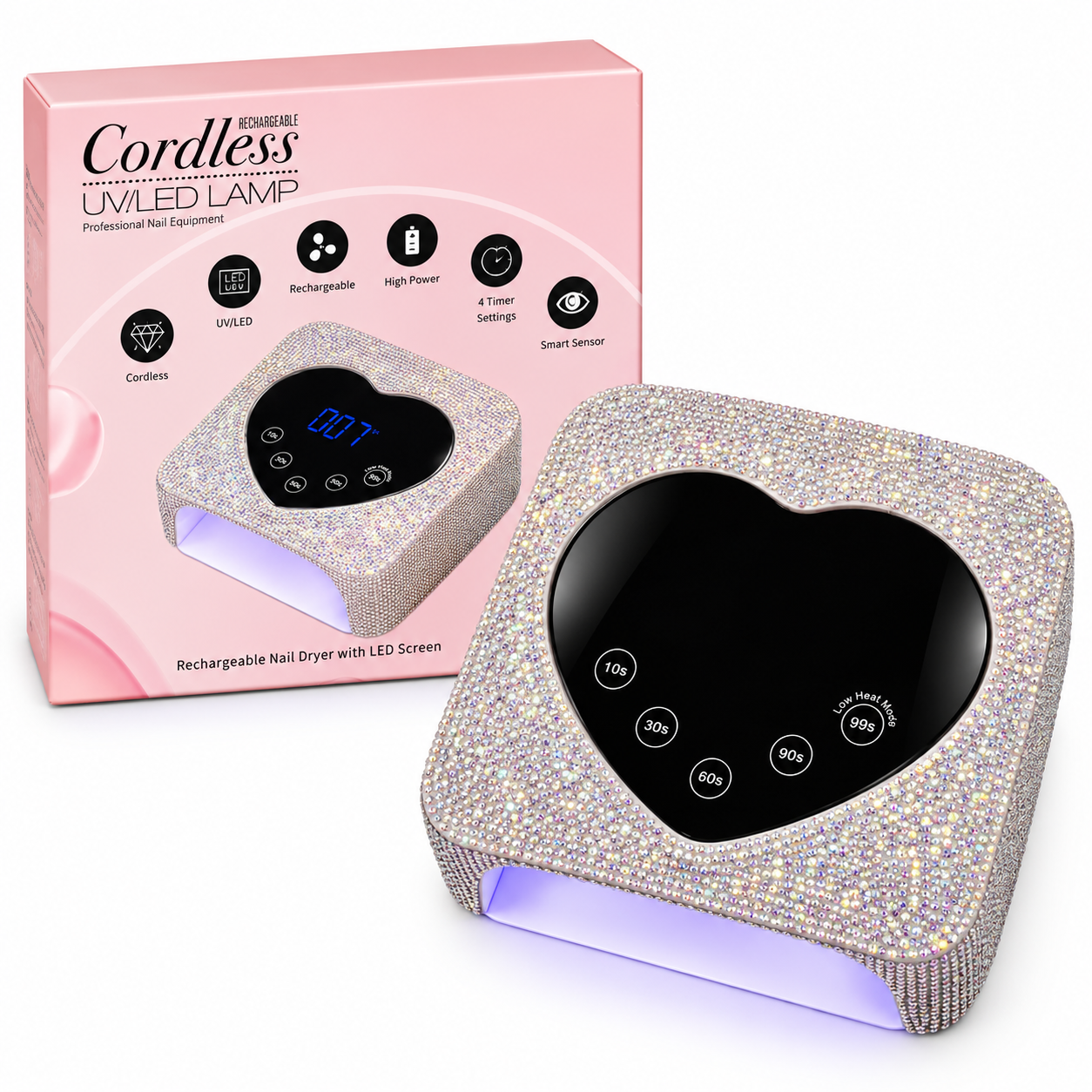 White Bling Heart UV/LED Cordless Lamp