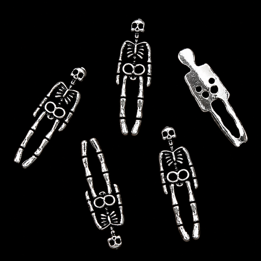 Silver Skeleton Nail Charms 5pcs